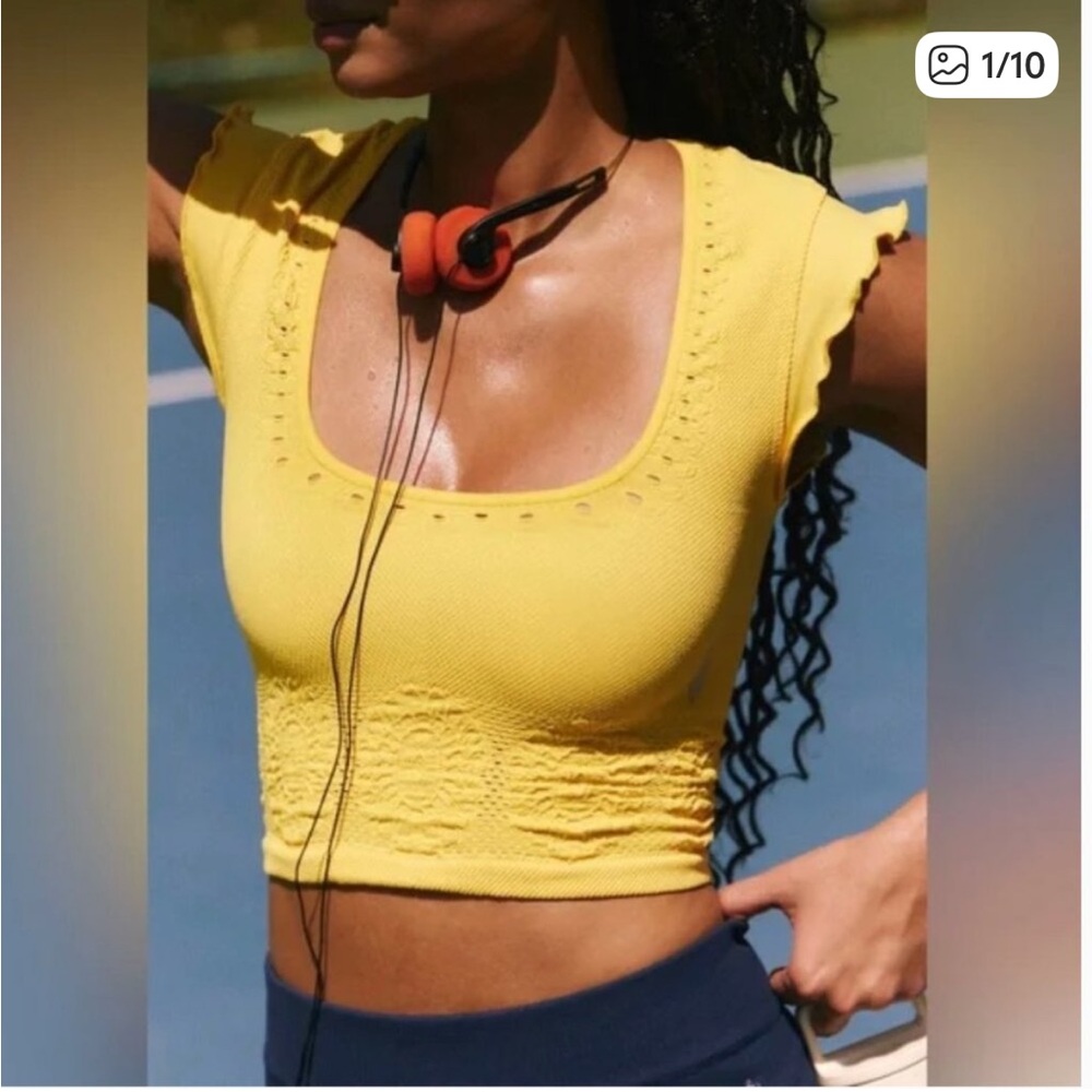 FP Movement by Free People Yellow Scoop Neck Cropped Tank